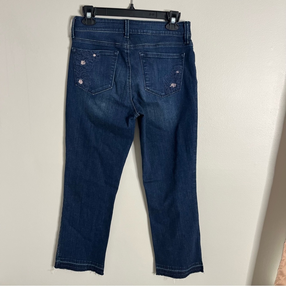 NYDJ Size 6 Marilyn Ankle Embroidered Stretch Straight Dark Jeans JB - Picture 3 of 8